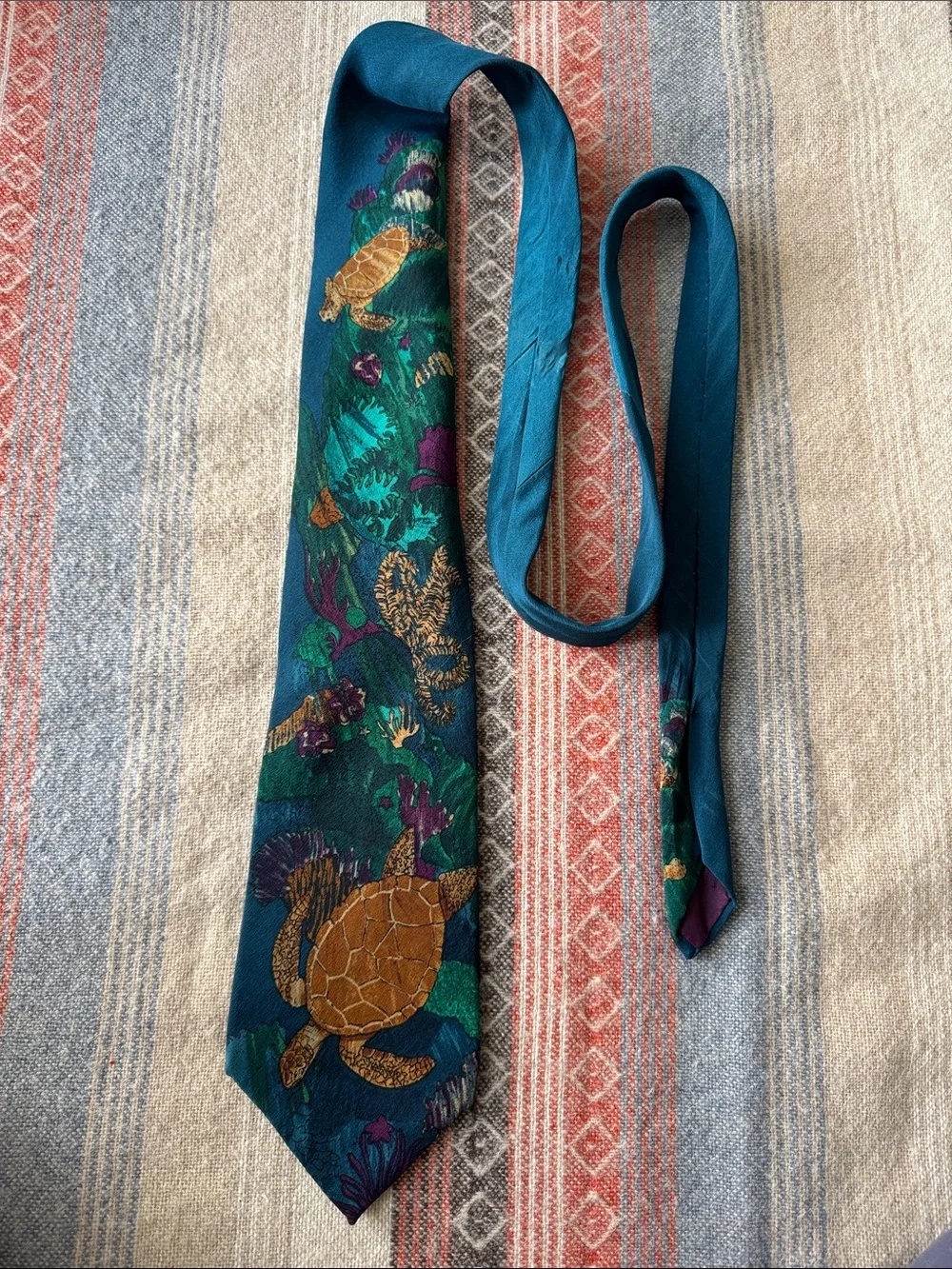 Vintage World Wildlife Fund WWF Silk Tie Coral Reef Sea Turtle Marine Life 58